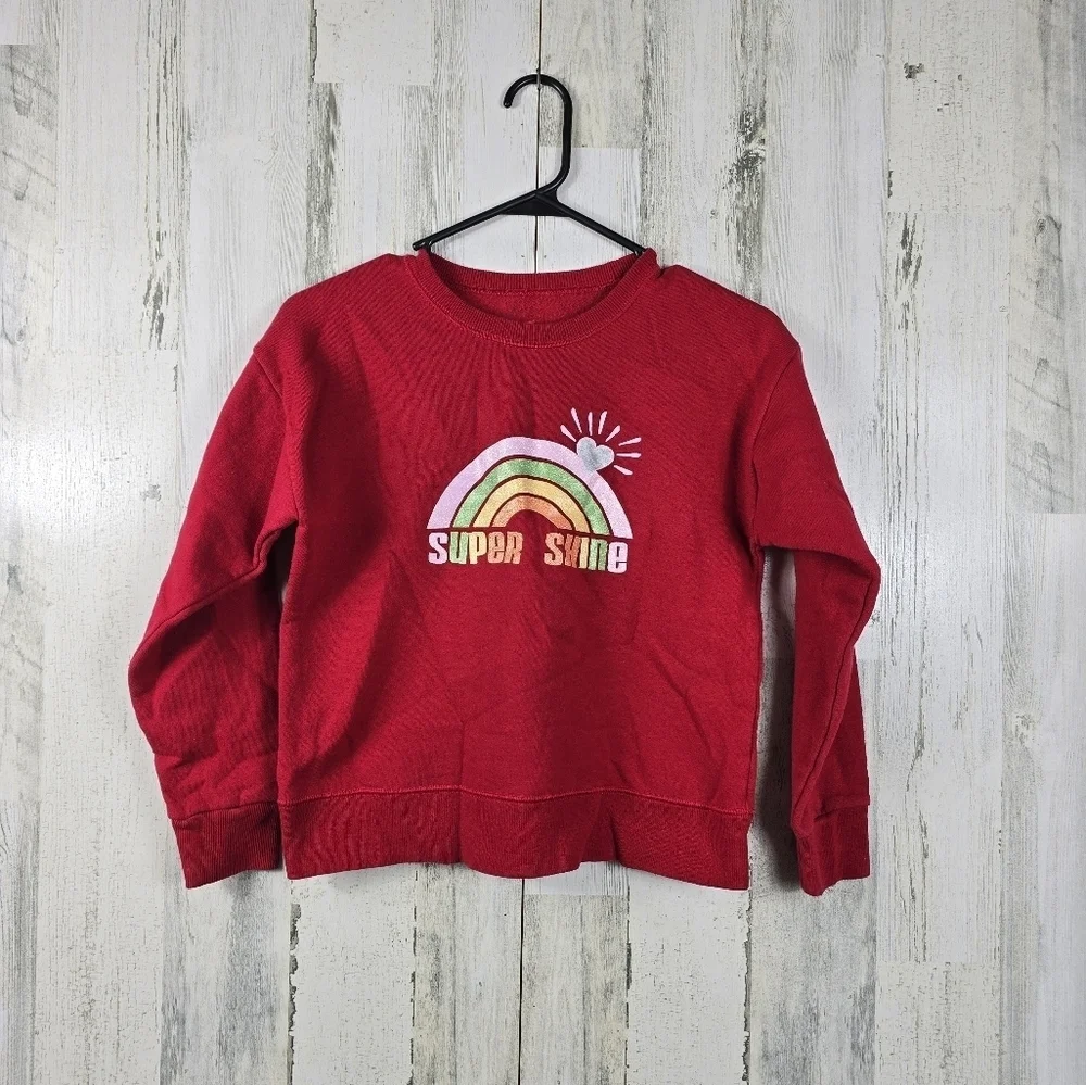 hanes girls super shine red crew neck sweater size large 10-12